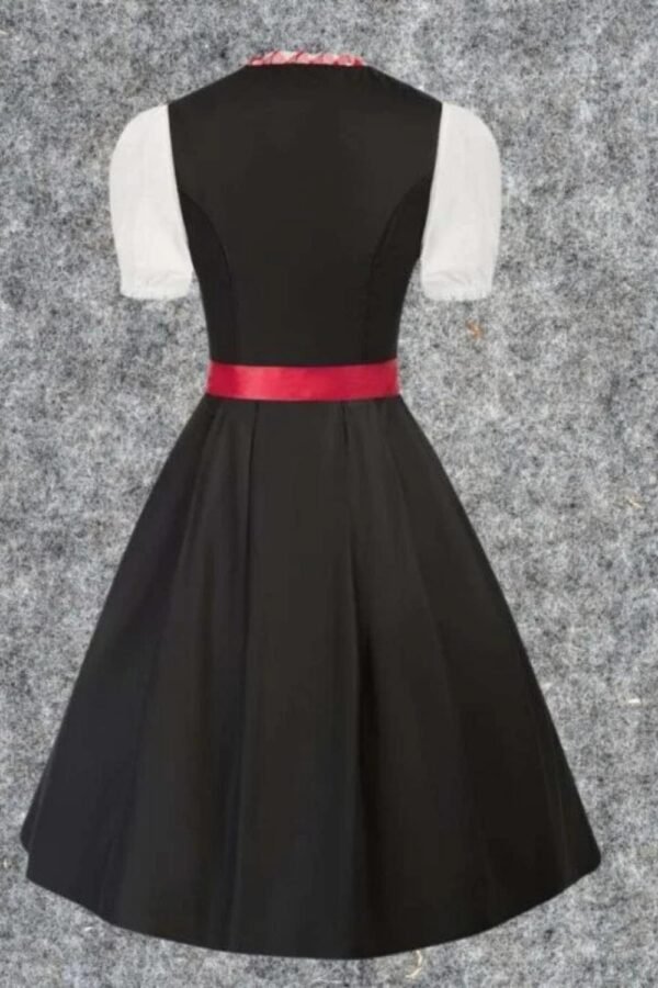 Black Cotton Dirndl Dress with White & Red Checkered Apron - Image 2