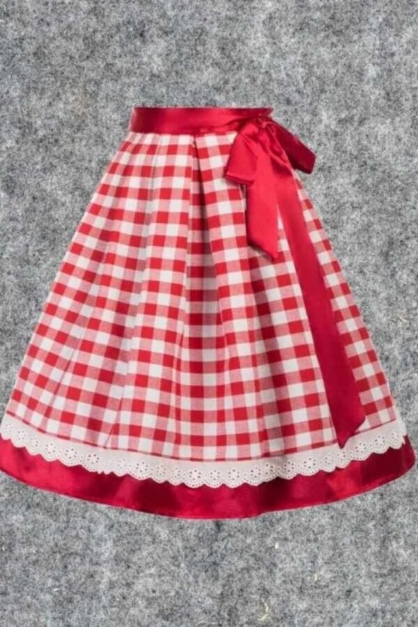 Black Cotton Dirndl Dress with White & Red Checkered Apron - Image 3